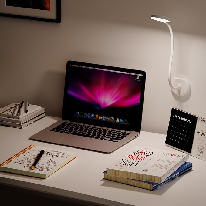 ENUOTEK Flexible LED Wall Mounted Reading Light, USB Powered White LED Bedside Reading Lamp, 100%-70%-35%-15% 4 Levels Dimmable and 5000K- 4000K- 3000K 3 Levels Adjustable Lighting Colors