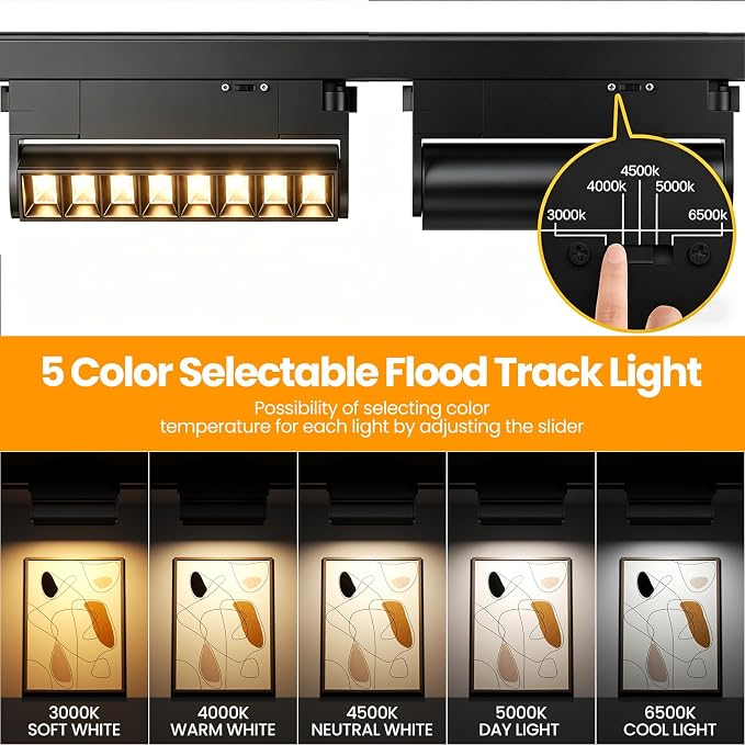 5 Color Linear H Track Lighting Heads Dimmable, Black 20W 1 Pack | LED Track Lighting Fixtures Ceiling Grille Light, H Type Track Heads Compatible with H Track Lighting Rails