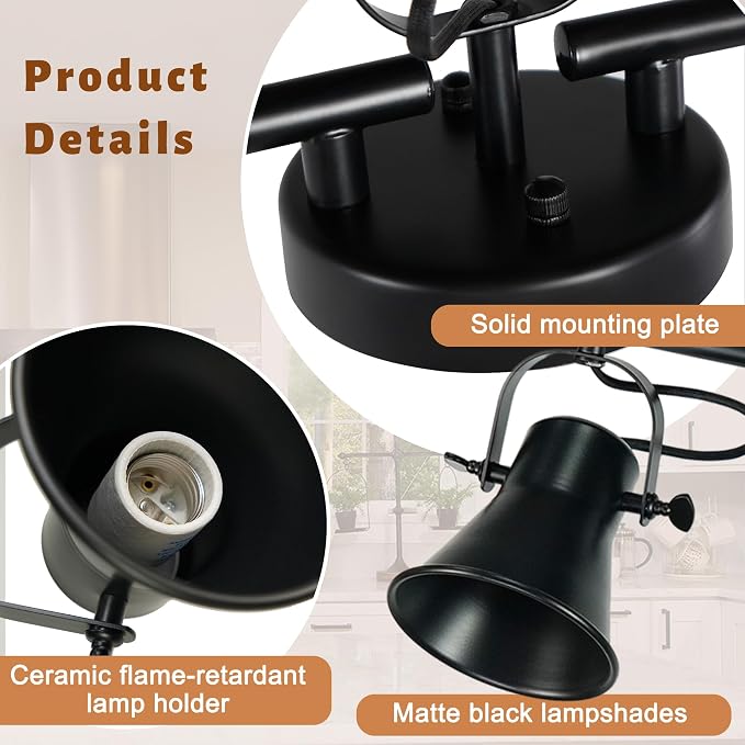 44" Farmhouse Track Lighting Fixtures Ceiling Black Track Light 5 Light | Rustic Track Light for Kitchen Bar Closet Living Room Spotlight,Directional 270°Rotatable Light Head
