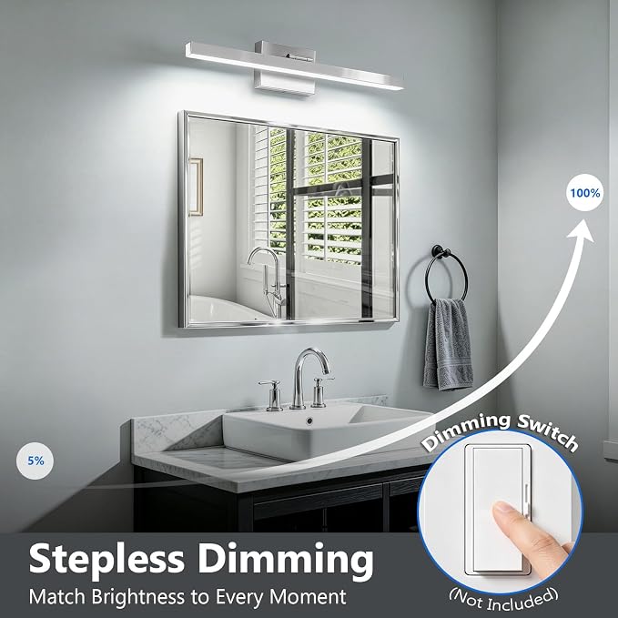IZORRO Modern Bathroom Vanity Light 16 inch, Rotatable, 12W Dimmable Led Bathroom Light Fixture Over Mirror, Chrome Vanity Light Bar (Cool White 6000K)