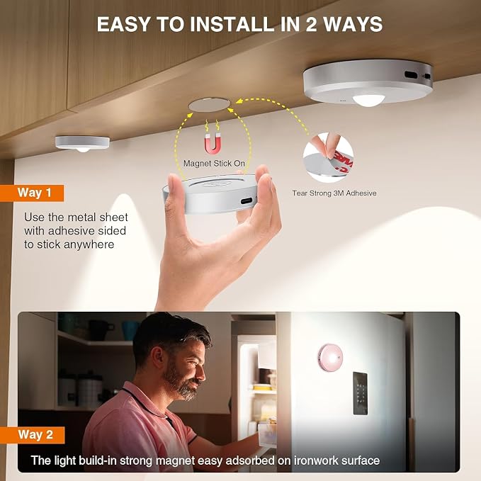 Puck Lights with Remote Control,Under Cabinet Lighting,Silver,3PCS | 2200mAh Rechargeable Push Light,3 Color Temperatures Dimmable Under Cabinet,Closet Light,Tap Light for Shelf,Bookcase