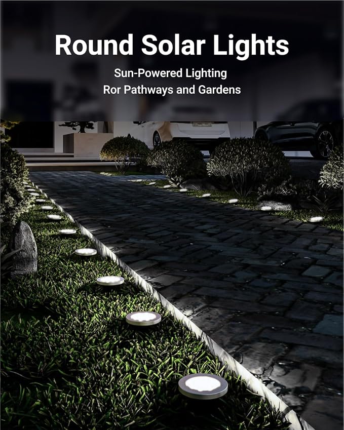 Sunco 12 Pack Outdoor Solar Pathway Lights, Dusk to Dawn, 7000K | Waterproof LED Landscape Stake Lights for Gardens, Yards, Patios and Decks, with Cross-Spike Ground Mount