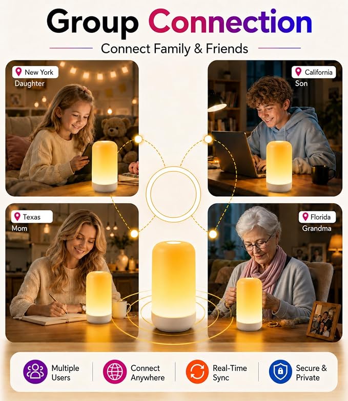 Long Distance Touch Lamps, App and Touch Control WiFi and Bluetooth Setup for Best Friends Couple Family etc, Keep in Touch No Time or Location Limit - Set of 2(No Subscription)