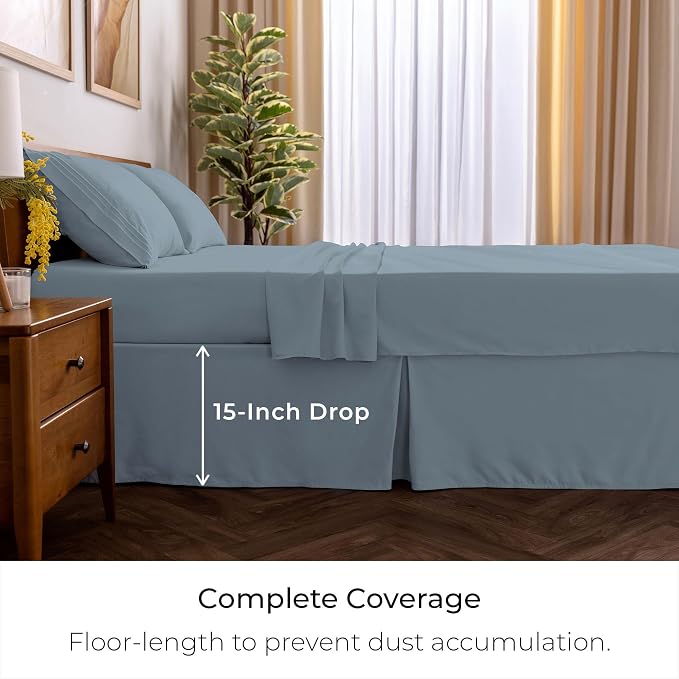 Mellanni Bed Skirt Full Size - Tailored Drop Bed Skirting | 15-Inch Pleated Dust Ruffle - Hotel Luxury Bedding - Wrinkle, Fade, Stain Resistant - 1 Bedskirt (Full, Blue Hydrangea)