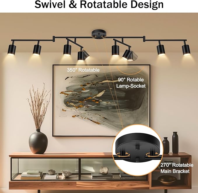 Black Track Lighting Fixture Ceiling, Modern Track Light Fixtures Kitchen, 8-Light Rotatable LED Track Lights, Semi Flush Wall Sconces Lighting for Dining Room/Hallway(GU10 Socket, Bulb Not Included)