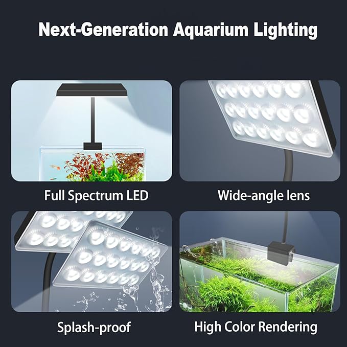 Full Spectrum 15W Enhanced Edition - LED Aquarium Light with Lens, Three Adjustable Modes (Suitable for 10-20 Inch Tanks)