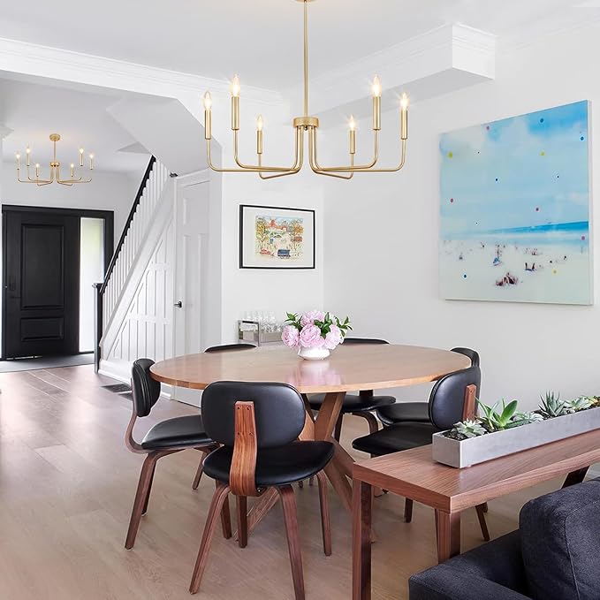 Gold Chandelier, 6-Light Farmhouse Chandeliers for Dining Room, Rustic Candle Chandelier Light Fixture, Industrial Modern Chandeliers Lighting for Kitchen Living Room Foyer Entrance
