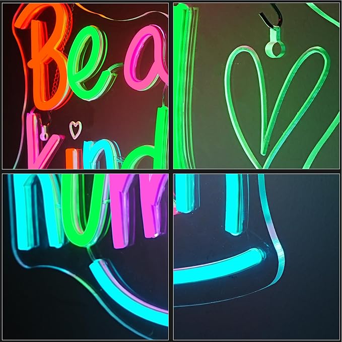 LED Neon Signs for Wall Decor Be a Kind Human Colorful Letter Inspirational Words Neon Light USB Powered Dimmable Light up sign for Bedroom Home Party Gift Class Room Decor