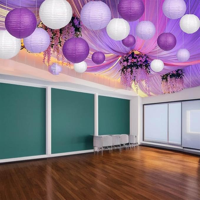 Purple Paper Lanterns Decorative,Hanging Chinese Lanterns Indoor Outdoor for Birthday, Wedding, Christmas, Bridal, Home Decor, Ceiling Decorations(Size of 4”, 6”, 8”, 10”,12Pcs)