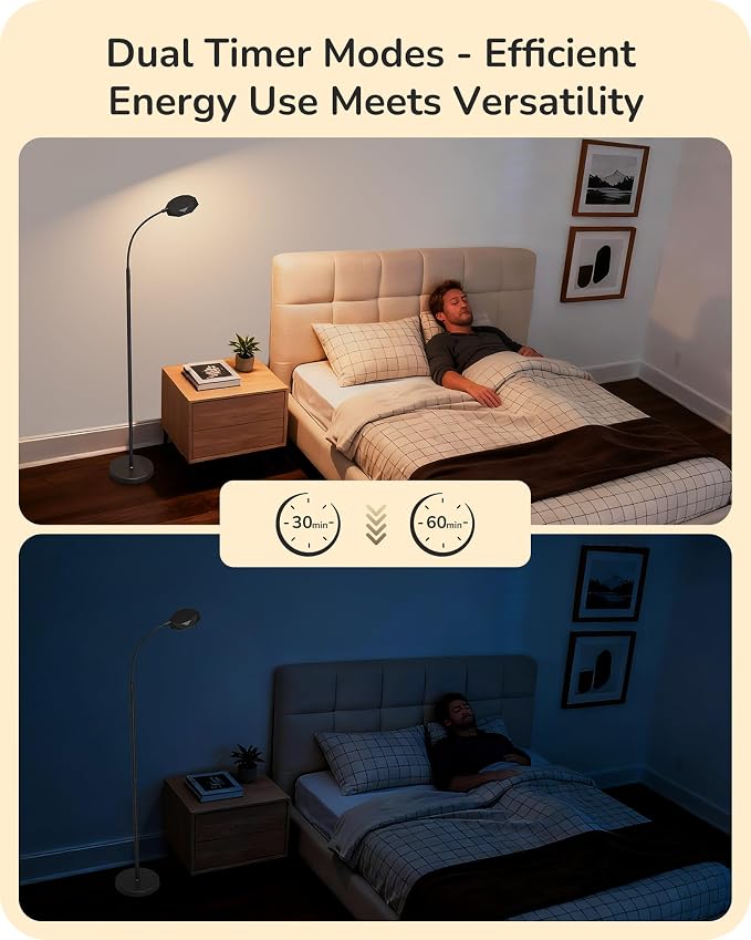 EDISHINE LED Floor Lamp 1300LM Super Bright Reading Floor Lamps Black | Dimmable, 4CCT, Remote & Touch Control, Adjustable Gooseneck, Dual Timer Design, for Bedroom, Living Room, Office