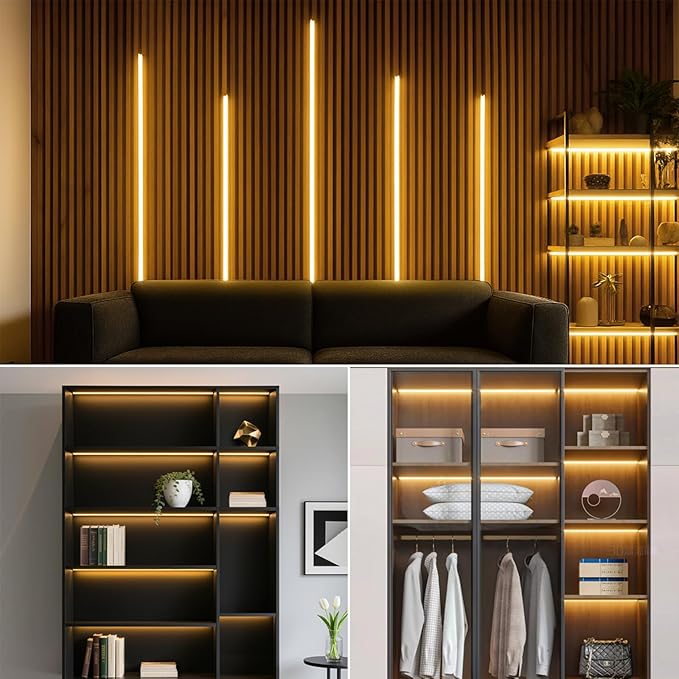 Black Cabinet Light COB LED Strip Lights | 10 pack penetrable touch dimmable ideal for display cabinet and wine rack decorative lighting (Warm Light, 3.3ft / 1M)