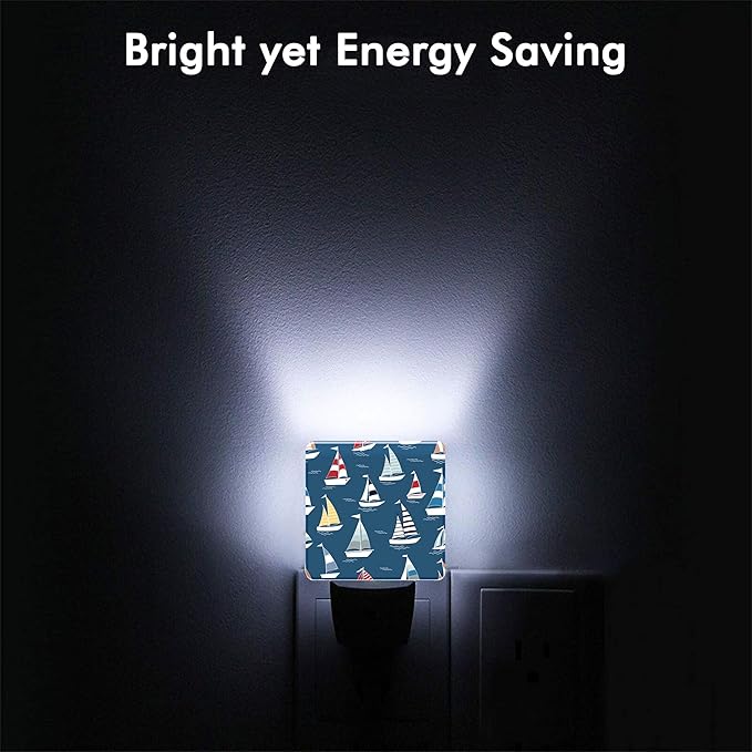 Cartoon Sailboat Sea Waves Night Light,Marine Nautical Adventure Navy Blue Night Light Plug into Wall with Dusk to Dawn Sensor Cute Nightlight for Women Boys Girls Room,Kitchen,Stairs Decor