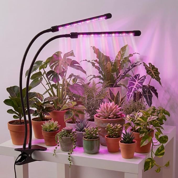 Grow Lights for Indoor Plants 2 Heads Full Spectrum plant light growing | Flexible Gooseneck Clip On,40 LEDs,3/9/12H Timer,3 Modes,10 Brightness Levels,Seed Starting,Flowers & Vegetables