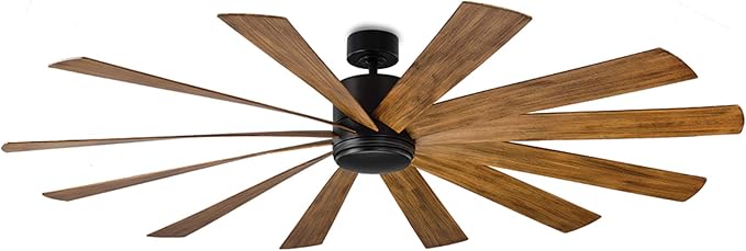 Windflower Smart Indoor and Outdoor 12-Blade Ceiling Fan 80in Matte Black Distressed Koa with 2700K LED Light Kit and Wall Control Works with Alexa, and iOS or Android App
