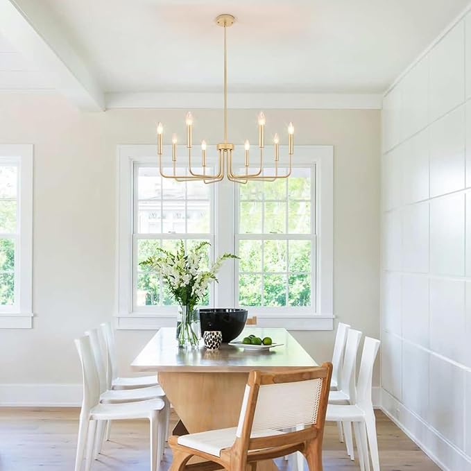 Gold Chandelier, 8-Light Farmhouse Chandeliers for Dining Room, Gold Candle Chandelier Light Fixtures for Kitchen, Living Room, Foyer, Entryway