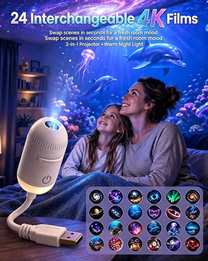 Galaxy Projector Night Light, 2-in-1 Holographic Star 5d Ocean Projector Plug and Play hd Star Smart Dynamic Ceiling Projectors Lamp 360° Space Starry Sky USB Projection