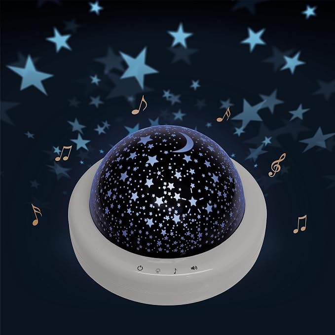 Zadro LED Star Night Light for Kids Room Starlight Projector with Multi Color Starry Nights Globe and Variety of Sounds (8" Dia. by 5.5" Tall, Gray)