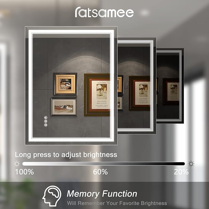 Ratsamee 30x36 Inch Led Mirror for Bathroom with Front Light and Backlit, Bathroom Mirror with Led Lights, Vanity Mirror with Lights for Wall, Anti-Fog, Dimmable, Memory Function, Tempered Glass