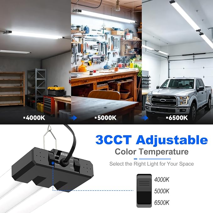 JESLED LED Shop Lights 4FT 7500LM, 3CCT & 3 Wattage Adjustable, ETL | 3CCT 4000K, 5000K & 6500K, 30W/40W/50W Selectable, Linkable for Garages & Workshops, Ceiling or Hanging Mount, 2 Pack