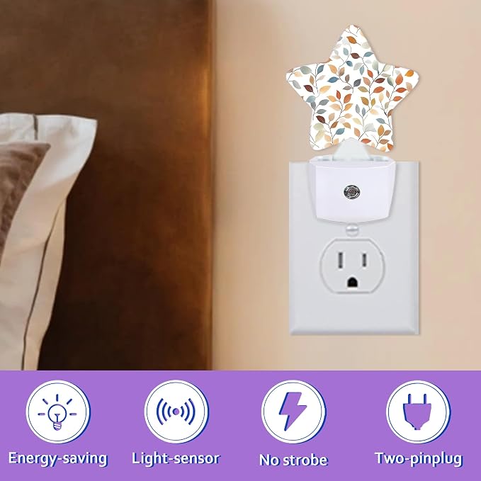 Fall Leaves Night Light for Kids,Watercolor Leaf Night Lights Plug Into Wall, Lightweight Dusk to Dawn Light Sensor Warm Nightlights for Girls Boys Bedroom Nursery Basement
