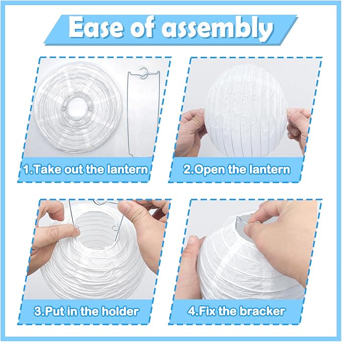 12Pcs Blue Paper Lanterns Set, Blue White Mint Green Hanging Round Paper Lanterns in Assorted Sizes 6" 8" 10" 12", for Graduation, Wedding, Birthday, Baby Shower and Coastal Party Decorations