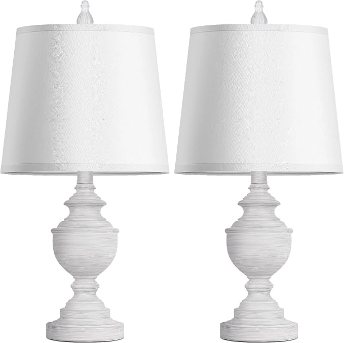Retro Table Lamps Set of 2, Bedside Lamp for Bedroom Rustic Farmhouse Table Lamps for Living Room, 22" Vintage Nightstand Lamps with White Shades, White