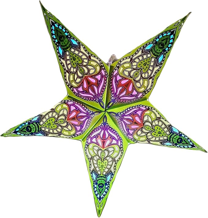 Paper Star Lantern Lampshade, 60 cm, Hanging Decorations for Christmas, Wedding, Home, Party (Glitter Lime Green)