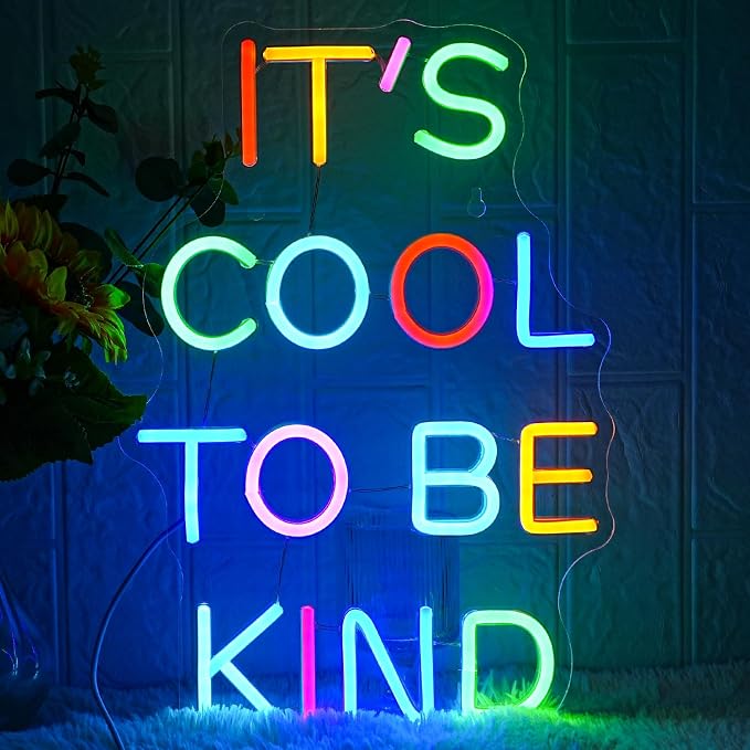 It's Cool To Be Kind Neon Sign Colorful Letter Neon Signs for Wall Decor Dimmable Student Neon Lights for Classroom Decor Positive Classroom Education Gifts