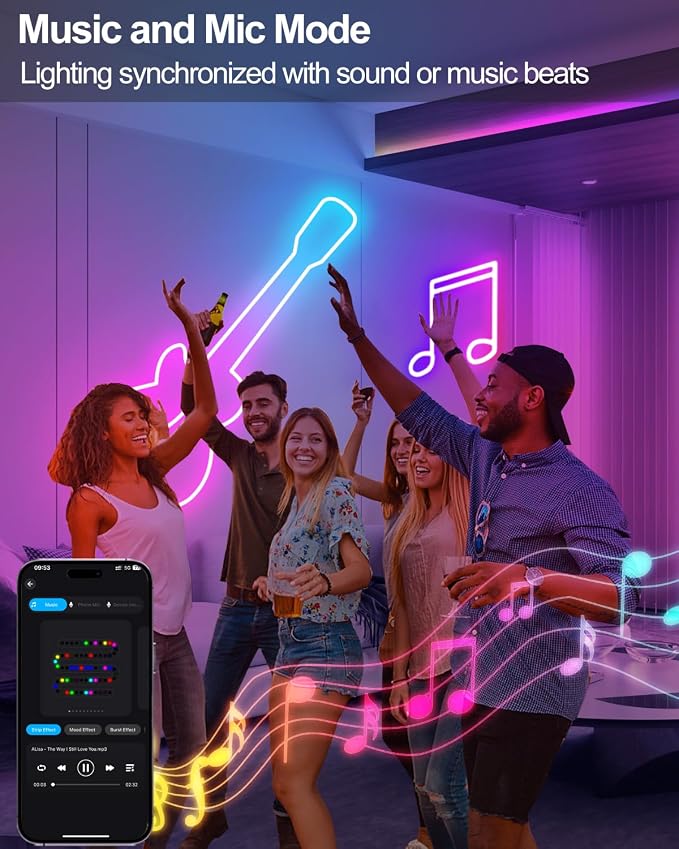 16.4Ft Smart Neon Rope Lights USB, LED Rope Lights IC & RGB Color Changing | Neon Strip Lights Outdoor Waterproof DIY with APP Control Music Sync for Gaming Room Living Indoor Decor