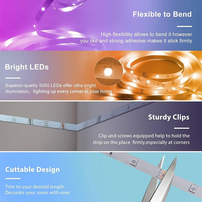 REEMEER 130ft Led Lights for Bedroom, APP Control Music Sync Color Changing Led Lights, Led Strip Lights with Remote for Room, Kitchen Party,Home Decoration