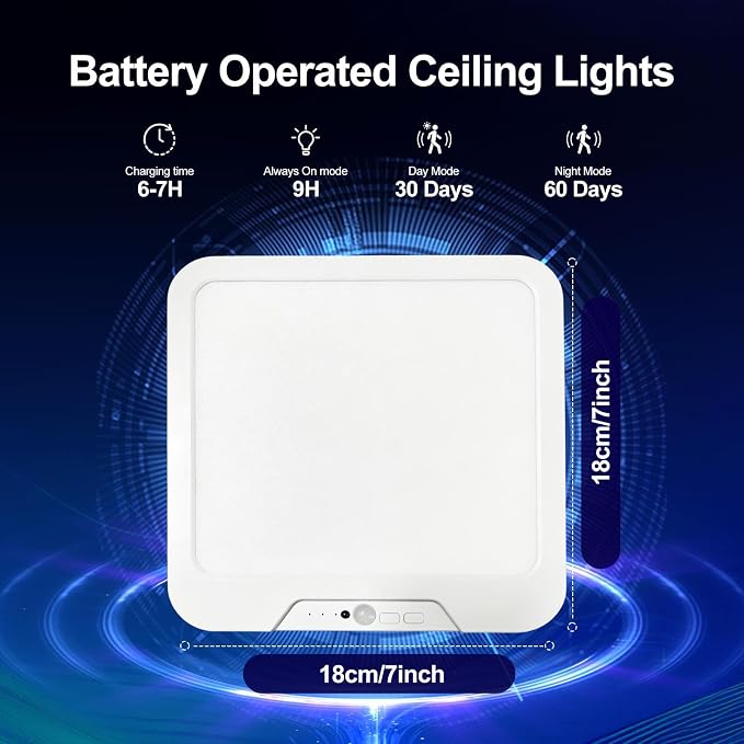 Rechargeable Motion Sensor Ceiling Light Wireless Closet Light with Remote | 3 Color Dimmable Magnetic Ceiling Lights for Pantry Shed Hallway Porch Garage Stairs
