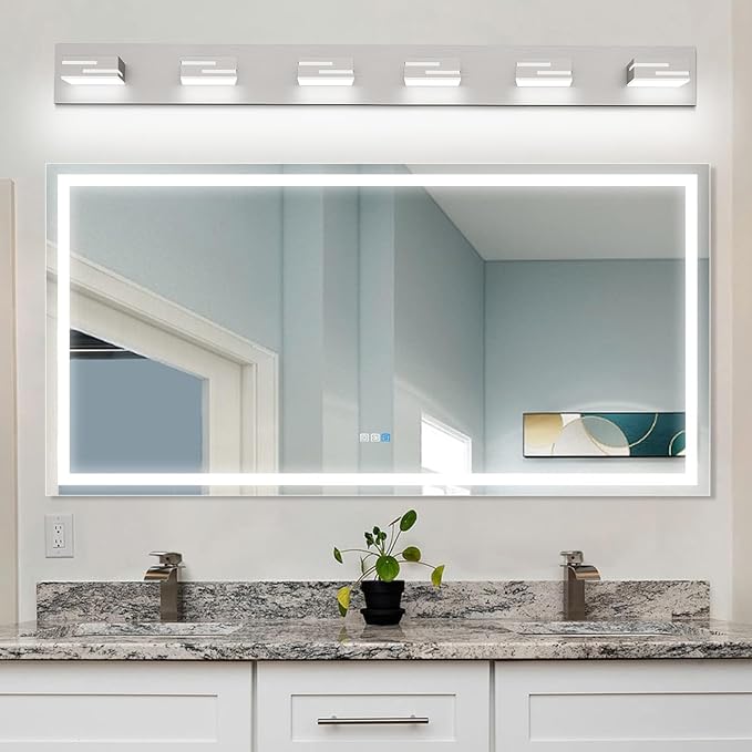 LED Modern Bathroom Vanity Light Fixtures, 6-Light 40-inch Dimmable Brushed Nickel Vanity Lights for Bathroom Lighting Fixtures Over Mirror, with 350° Rotatable Acrylic Heads (Cool White 6000K)