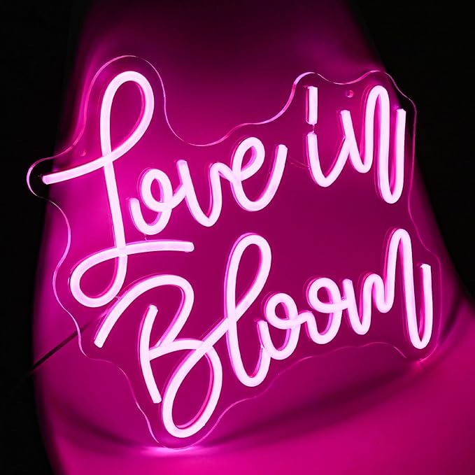 Love In Bloom Neon Sign for Wall Decor Letter Neon Light for Bridal Shower Dimmable Wedding Neon Light Sign for Wedding Decoration