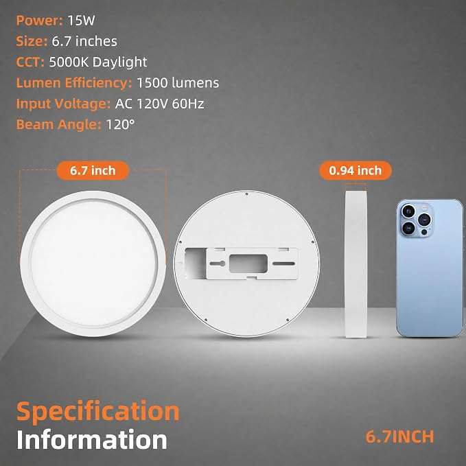 TALOYA 4 Pack 6.7 Inch Flush Mount Ceiling Light,15W,5000K Daylight White | 100–240 VAC Input LED Ceiling Light for Bedroom, Living Room, Porch,Bathroom,Kitchen, Laundry,Hallway and Closet