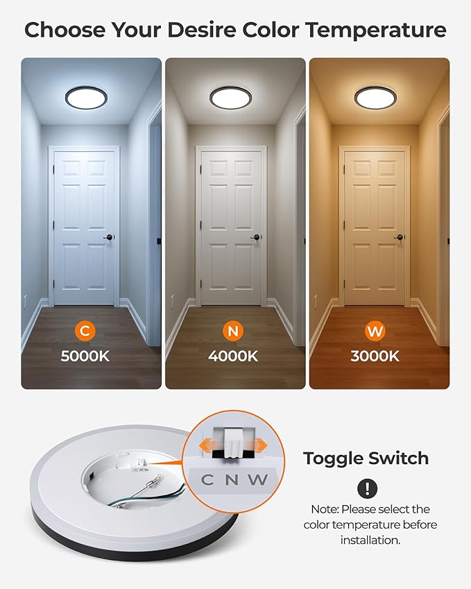 Matane 2Pack Dimmable Flush Mount Ceiling Light Fixture with Night Light, 18W 3000K 4000K 5000K, LED Low Profile Ceiling Lights for Bedroom Hallway Kitchen, 8.7inch Black Round