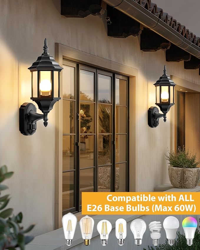 Redluck Motion Sensor Outdoor Lights, 2 Pack 16 inch Dusk to Dawn Outside Porch Lights, Waterproof Anti-Rust Aluminum Outdoor Wall Lights Exterior Lighting Fixtures for House, Garage, Front Door