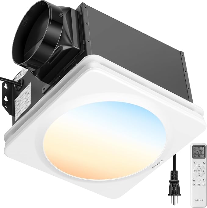 VIVOHOME Bathroom Exhaust Fan with Humidity Sensor, 240 CFM 6 Speed, 5-Color LED Light, 2700K/3200K/4000K/5000K/5700K & Nightlight, Remote Control