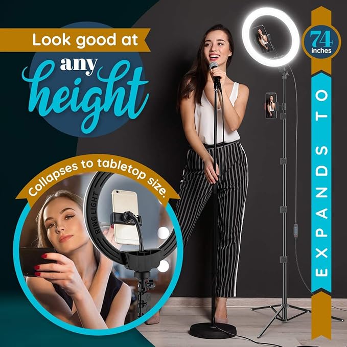 GearLight 12" LED Ring Light Stand and Phone Holder - Selfie Light Tripod w/Adjustable Height and Lighting Modes for TikTok, YouTube, Zoom, Video Recording, Computer, Makeup & Photography