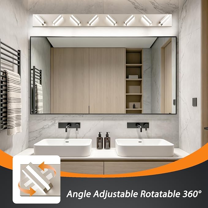 Bathroom Lights Fixtures Over Mirror, 360°Rotate Modern LED Vanity Lights for Bathroom, 64W Dimmable & High CRI Acrylic Wall Lighting, No Assembly Required (Brushed Nickel, 8-Light, 48 Inch)