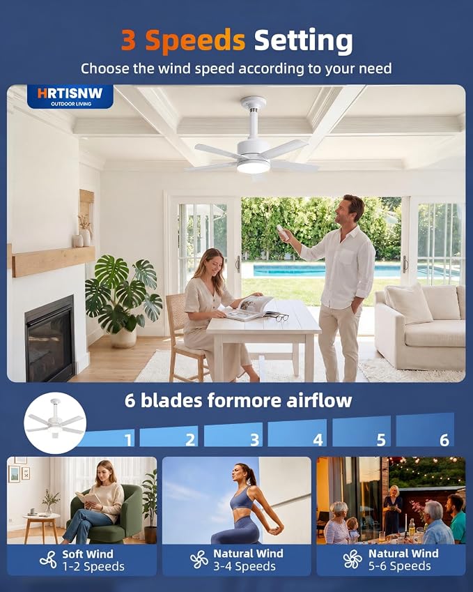 Ceiling Fan with Light, 17'' Flush Mount Low Profile Fan for Bedroom &Patio | Quiet Reversible DC Motor, 6-Speed, 3-Color Temp Dimmable LED Light with Remote & Timer, Indoor Small Ceiling Fan White