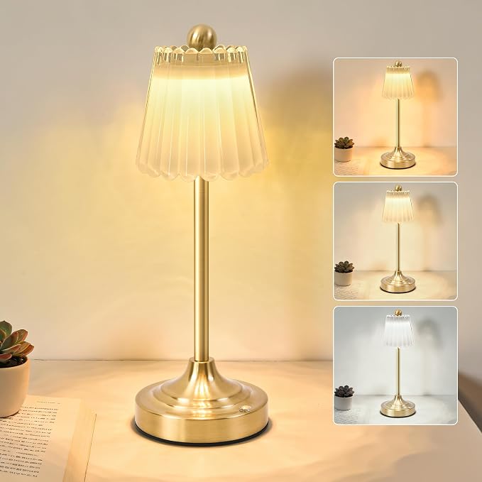Small Vintage Rechargeable Cordless Table Lamp (White, 1 Pack)