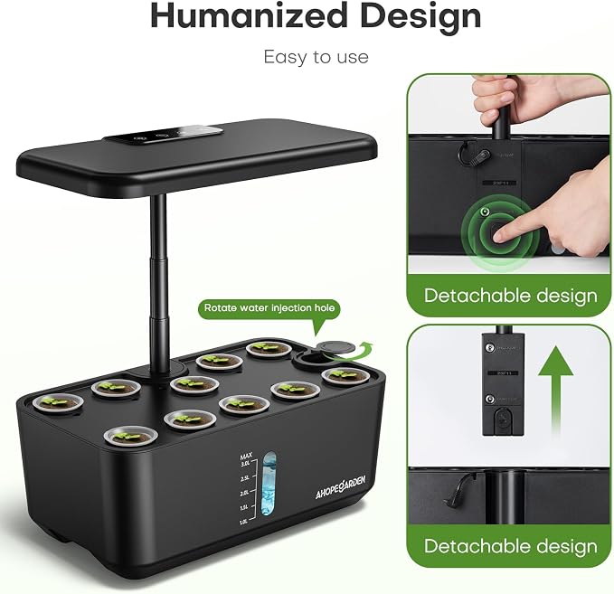 Indoor Garden Hydroponics Growing System: 10 Pods Kit with LED | Plant Germination Kit Herb Vegetable Growth Lamp Countertop, Hydroponic Planter Grower Harvest Lettuce for Healthy Home Cooks