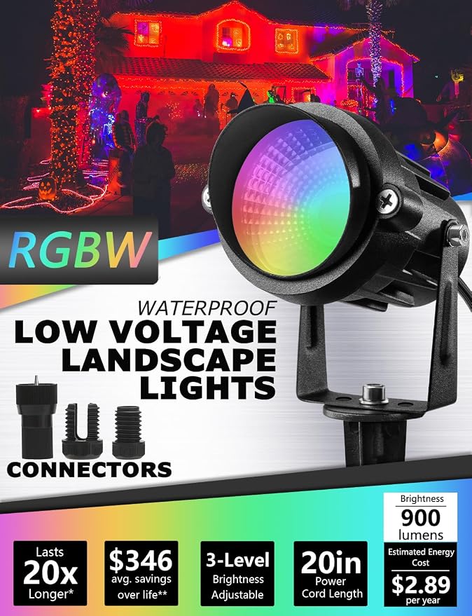 SUNVIE Low Voltage Landscape Lighting RGB Color Changing LED Landscape Lights with Remote Control Waterproof Garden Patio Spotlight Christmas Decoration for Outdoor(10 Pack with Connector) | RGB Color Changing LED Landscape Lights with Remote Control W...