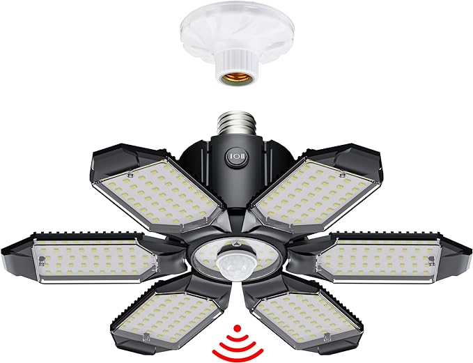 Motion Sensor Garage Light, 20000LM 200W Garage Lights Ceiling Led Motion Activated,Motion Light Indoor with Dusk to Dawn, E26/E27 Screw in Shop Light for Basement Barn Attic Warehouse