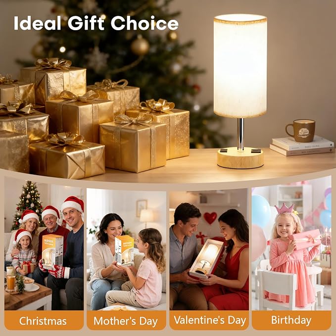 MOICO Table Lamp for Bedroom, Touch Nightstand Lamp with 10W USB Charging | 3-Way Dimmable Touch, USB-A & AC Outlet, Flicker-Free LED Bulb, 14in Fabric Shade, for Bedroom Living Room Dorm Office