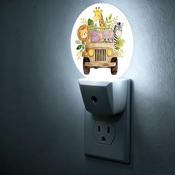 Night Lights Plug into Wall Jungle Safari Animals Night Light Auto Sensor | Lion Zebra Hippo and Giraffe Plug in Night Lights for Wall Socket with Dusk-to-Dawn Sensor for Bedroom