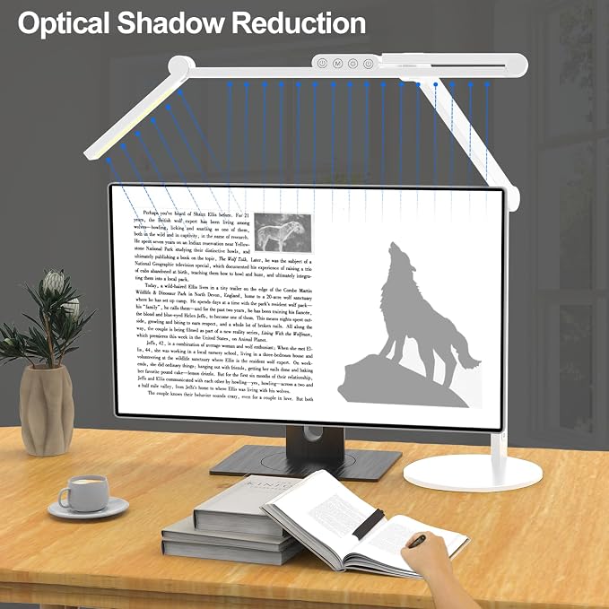Led Desk Lamp with Atmosphere Lighting, Rotatable Tall Architect Desk Lamp for Home Office with Swing Arm, 24W Bright Auto Dimming Adjustable Computer Light with Base for Table