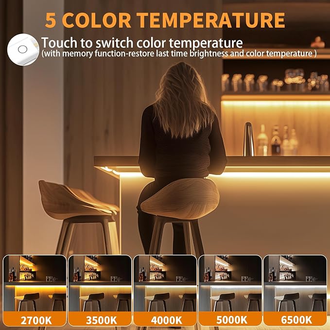 MY BEAUTY LIGHT 80in Smart Under Cabinet Lights, Handwave Sensor Under Counter Lights for Kitchen, 2700K-6500K 1090lm Stick-on Closet Light, Slim Cuttable Plug and Play Kitchen Lamp, 2 Rolls of 40in