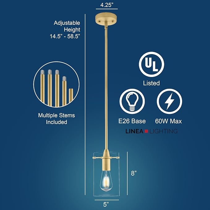 Satin Brass Pendant Lights Kitchen Island - Medium Clear Glass Pendant Light Fixture