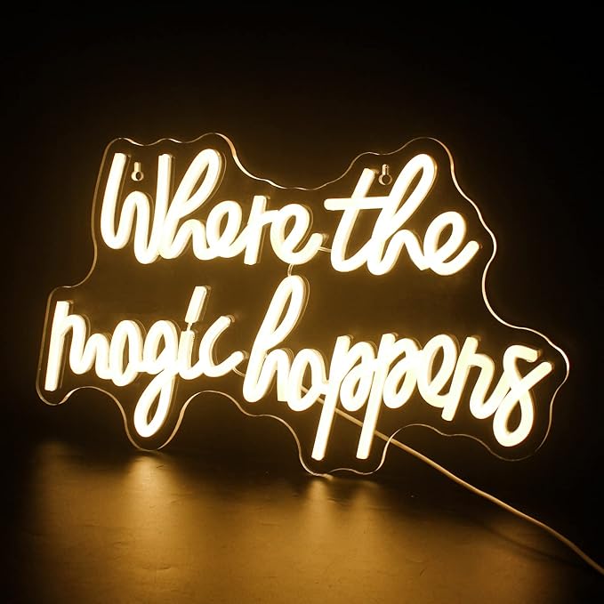 Where The Magic Happens Neon Sign Led Warm White Word Light Up Signs for Wall Decor Usb Powered Letter Neon Light Signs Indoor Light for Bedroom Salon Decor Wedding Birthday Party Bar